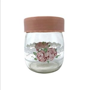 Vintage Carlton Glass Canister Pink Rose and Lace .75 Liter
